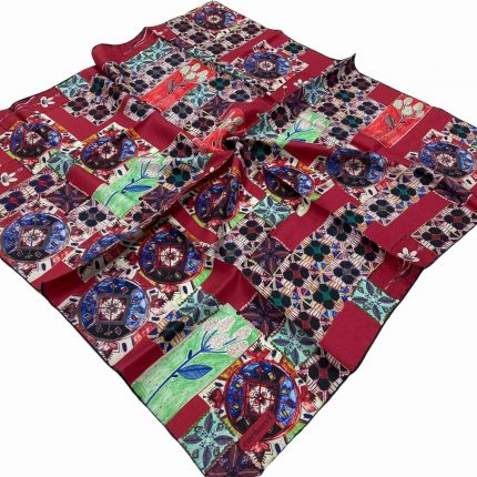 Cacharel Bordo Etnik Desen Tivil İpek Eşarp 7204313-915