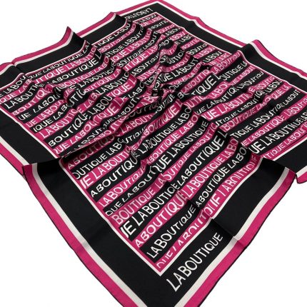 La Boutique Defolu Siyah Pembe Desenli Tivil İpek Eşarp 1631-07