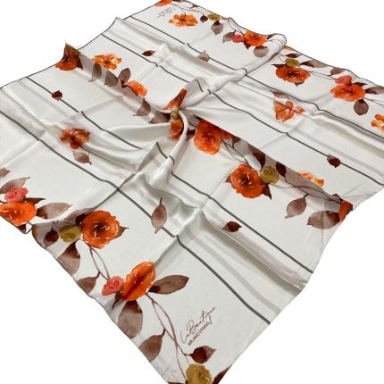 La Boutique Ekru Çiçek Desenli Sura İpek Eşarp 1579-05