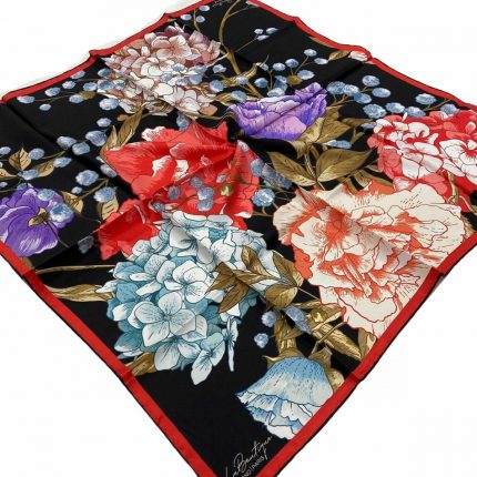 La Boutique Siyah Çiçek Desenli Sura İpek Eşarp 1567-09
