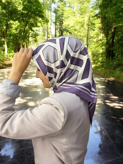 L'awilia Mor Gümüş Geometrik Desen Tivil İpek Eşarp 29027-42