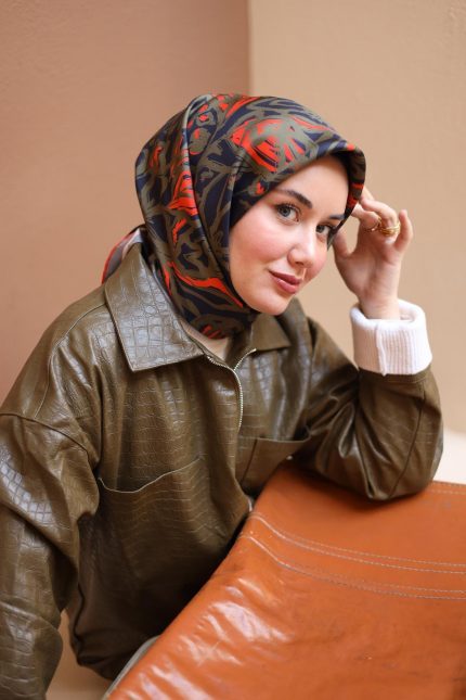 Silk Home Haki-Nar Çiçeği Çiçek Desen Tivil İpek Eşarp 11419-49