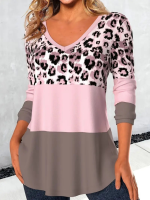 Kadın Uzun Kollu V Yakalı Leopar Baskılı şardonlu Dalgıç Bluz - Görsel 3