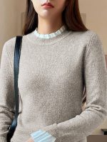 Kadın Uzun Kollu Fırfırlı Yakalı Triko Krem Bluz - Görsel 2