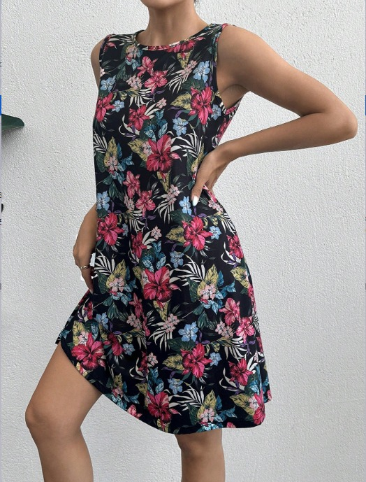 0064a3b0533bdb1de878 Kadın Renkli çiçek Baskılı Süprem Elbise - Görsel 1