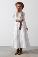 Pamuklu Beli Lastikli Etek - Beyaz - Görsel 3