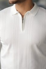 Erkek örgü Desen Fermuar Yaka Uzun Kollu Triko - Görsel 3