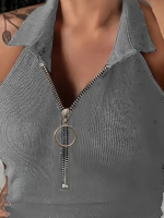 Kadın Kolsuz Polo Yaka önü Fermuarlı Kaşkorse Bluz - Görsel 2