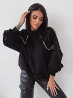 Kadın Uzun Kollu Zincir Detay Iki Iplik Bluz - Görsel 2