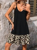 Kadın Ip Askılı Yuvarlak Yakalı Leopar Detaylı Elbise - Görsel 3