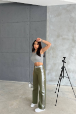 GABARDİN PALAZZO PANTOLON - Haki - Görsel 3