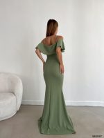 Kadın Dalgıç Krep Yırtmaç Detaylı Askılı Maxi Boy Elbise - Görsel 2