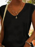 Kadın Kısa Kollu V Yakalı Viskon Bluz - Görsel 2