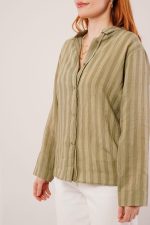 Düğmeli Ve Çizgi Detaylı Yeşil Gömlek - Görsel 3