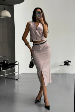 YELEK-ÖNDEN YIRTMAÇLI ETEK TK ŞANTUK KETEN - Lila - Görsel 2