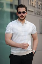 Erkek Kısa Kollu çizgi Desenli örme Kumaş Tshirt - Görsel 2