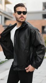 Erkek Içi Astarlı Oversize Deri Ceket