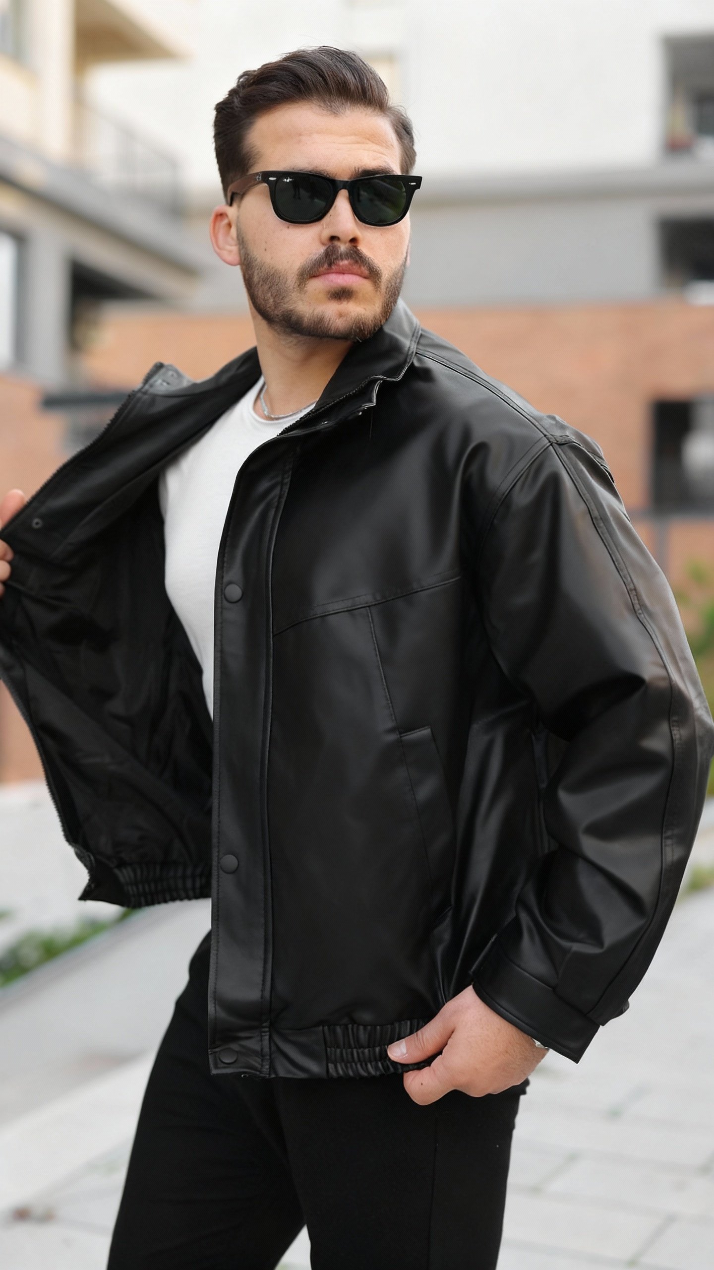 039857093fb8895a971fb4927dabd213 Erkek Içi Astarlı Oversize Deri Ceket - Görsel 1