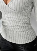 Kadın Uzun Kollu Kruvaze Yakalı Incili şardonlu Kaşkorse Bluz - Görsel 3