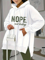 Kadın Uzun Kollu Kapşonlu Bağcıklı Viskon Iki Iplik Sweat - Görsel 3