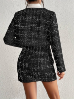 Kadın Uzun Kollu önü Düğmeli şanel Ceket Ve Etek Takım - Görsel 2