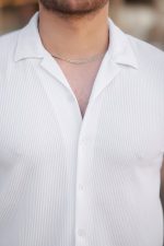 Erkek Ottoman Kumaş Apaj Yaka Kısa Kollu Gömlek - Görsel 3