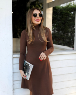 Kadın Uzun Kollu Balıkçı Yaka Salaş Kusa Akrilik Elbise - Görsel 2