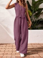 Kadın Sıfır Kollu Düğmeli Yelek Ve Pantolon Bürümcük Ikili Takım - Görsel 3