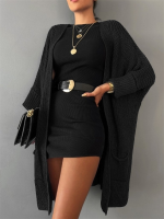 Kadın Oversize Kalıp Cep Detay Salaş Triko Hırka - Görsel 2