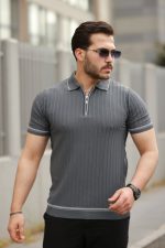 Erkek Fermuarlı Yakalı Kısa Kollu T-shirt