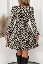 Kadın Uzun Kollu Kruvaze Yaka Desenli Mini Modal Elbise - Görsel 2