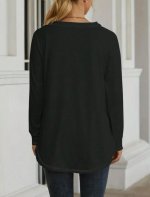 Kadın Uzun Kollu Yuvarlak Yaka Salaş Iki Iplik Bluz - Görsel 3