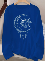 Kadın Uzun Kollu Bisiklet Yaka Ay Baskılı Viskon Bluz - Görsel 3