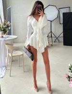 Kadın Dalgıç Kumaş Fırfırlı Elbise - Görsel 3