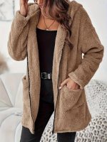 Kadın Uzun Kollu Kapşonlu önden Fermuarlı Cepli Welsoft Ceket