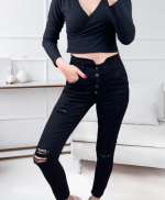 Kadın 5 Düğmeli V Detay Bel Yırtık Kot - Görsel 2