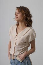 Bebe Yaka Yanları Bağlamalı Bluz - Taş - Görsel 3