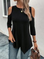 Kadın Omuzlardan Açık Sıfır Yaka Asimetrik Kesim Detay Viskon Bluz