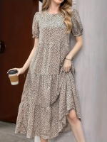 Kadın Mini Leopar Desen Midi üç Kat Elbise - Görsel 3