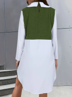 Kadın Uzun Kollu Gömlek Yaka çift Renkli Trikoton Elbise - Görsel 3