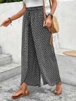 Kadın Yüksek Bel Lastikli önden Iki Parçalı Desenli Bürümcük Pantolon - Görsel 3