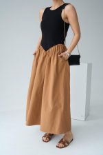 İki Renkli Elbise - Siyah-Taba - Görsel 2