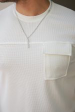 Erkek Cepli Kolyeli Kısa Kollu örme Kumaş T-shirt - Görsel 3