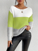 Kadın Uzun Kollu Kayık Yaka çok Renkli Triko Bluz - Görsel 2