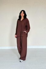 Kahverengi Alice Gömlek Ve Bol Kesim Pantolon Takım - Görsel 2