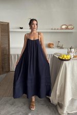 Lacivert Askılı Müslin Elbise - Görsel 2