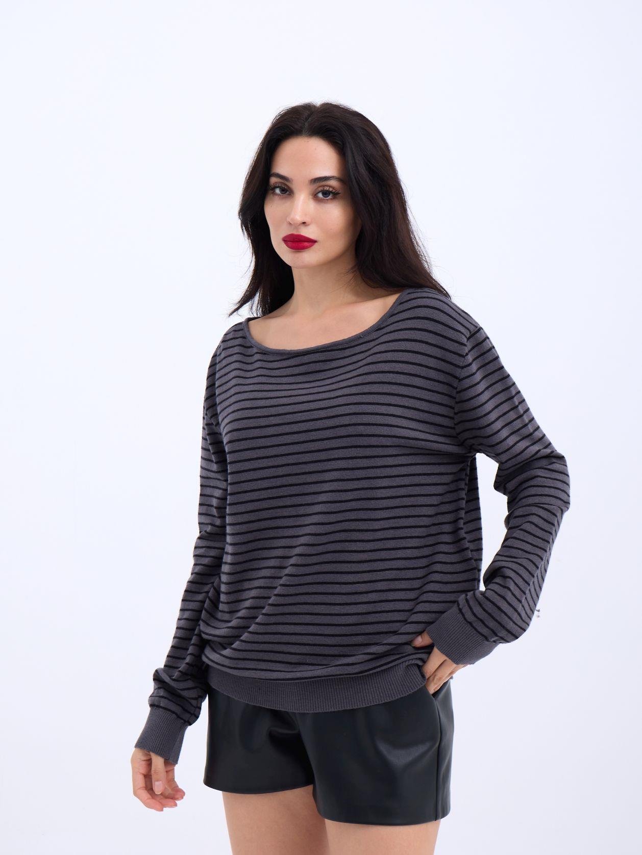 0923d0e348ab9b33c2f7 4215 TRİKO ÇİZGİLİ SALAŞ KAZAK-ANTRASİT-SİYAH - Görsel 1
