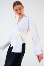 Düz Yandan Bağlamalı Gömlek - Ekru - Görsel 3