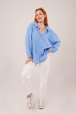 Çizgi Detaylı Cepli Mavi Gömlek - Görsel 2