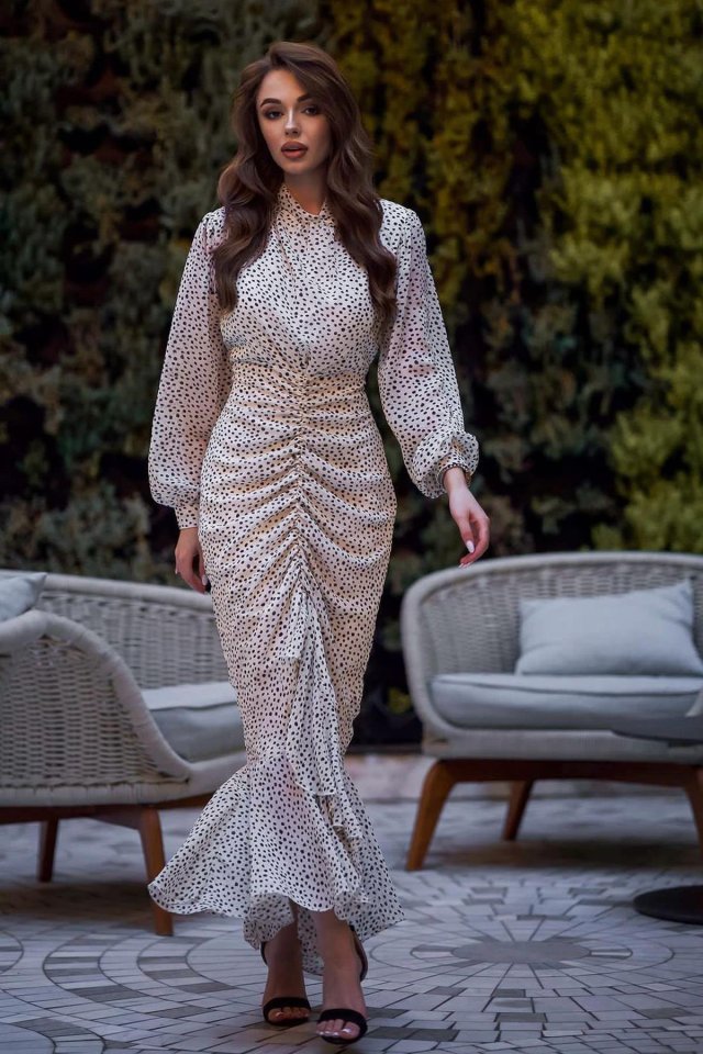 09c5846e4d509caf87ff Bej Balık Şifon Elbise - Görsel 1